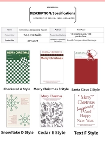 Detailed chart and showcase of six festive Christmas kraft paper wrapping designs