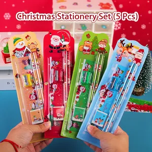 Christmas Stationery Cartoon Santa Reindeer Pencil Ruler Eraser Sharpener Student Gift Holiday Reward For Kids