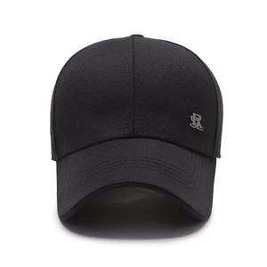 Classic black men's baseball cap with geometric texture and silver metal RL logo detail