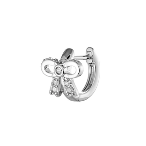 Elegant silver bow-shaped hoop earrings with micro cubic zirconia in a minimalist style