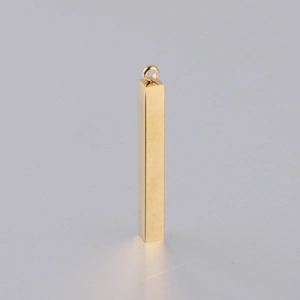 Close-up of golden stainless steel cuboid bar pendant with polished mirror finish