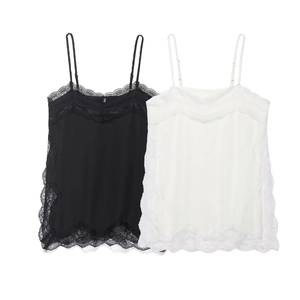 Camisola Sexy De Encaje Para Mujer Top De Satén Poliéster Patchwork Tirantes Finos Ajustables Cuello En V Ajustado Verano