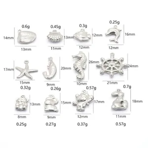 Collection of animal and sea charms with sizes and weights for DIY jewelry making