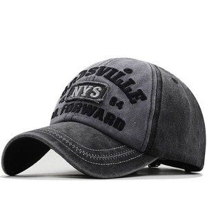 Vintage washed cotton baseball cap with NYS 3D embroidery and distressed brim details