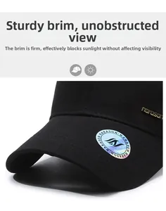 Close-up of black twill baseball cap with durable brim and Narason metal logo plate