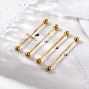 Industrial Barbell Earring Stainless Steel Cubic Zirconia Cross Punk Body Piercing Jewelry Long Bar Bone Stud For Women Men