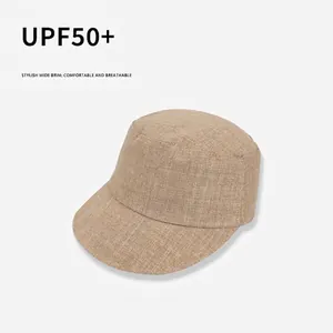 Linen equestrian style sun hat in khaki with UPF50+ protection and wide brim