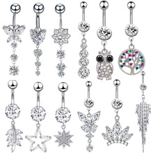 Detailed set of 12 stainless steel navel rings featuring butterfly and owl zircon charms