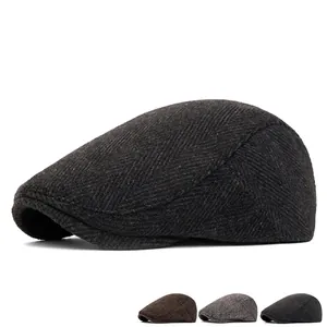 Classic herringbone wool newsboy cap for men in retro British style with color options