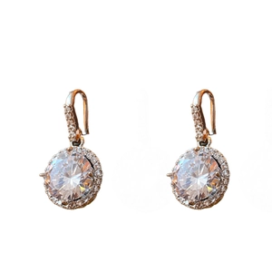 Elegant rose gold halo hoop earrings with brilliant cubic zirconia and lever-back closure