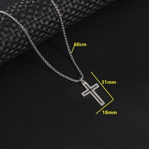 Minimalist silver cross necklace with measurements 60cm chain and 31mm pendant length