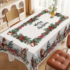 Rectangular Christmas tablecloth with festive snowman, reindeer and Merry Christmas print