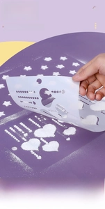 Detailed view of clear floral pattern printing process using a flexible cake stencil