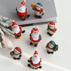 Christmas resin miniature set with Santa and snowman figurines for festive holiday tree decor