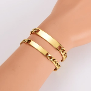 Cuban Link Necklace And Bracelet 304 Stainless Steel Jewelry With Blank Curved ID Tag Hip Hop Punk Style