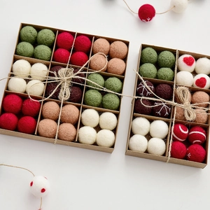 36pcs wool felt ball Christmas tree ornaments in kraft paper gift box set
