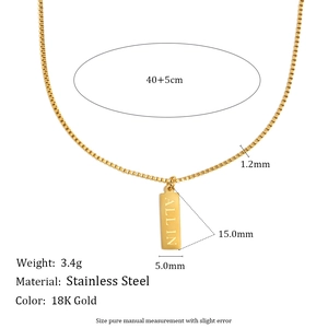 18K gold plated stainless steel rectangle pendant necklace with ALL IN engraving