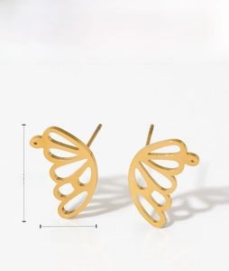 Detailed view of hollow butterfly wing earrings in gold stainless steel with dimensions