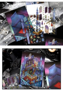 Macro view of Gothic Castle Bank 2.5D stickers with intricate fantasy architectural details