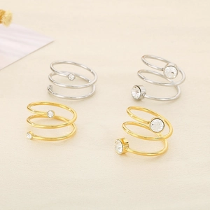 Stainless Steel Multi-Layer Spiral Ring For Women Minimalist Creative Rhinestone Inlaid Gold Silver Open Adjustable Ring Jewelry