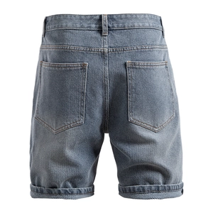 Star pattern denim shorts for men with vintage herringbone texture and five-point cut