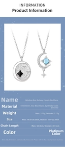 Detail of S925 silver couple necklaces with blue star and moon pendant specifications