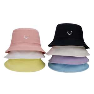 Kids cute cotton bucket hat with smiley face embroidery in seven assorted colors