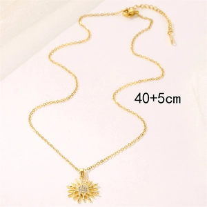 Exquisite gold sun pendant necklace with zircon micro-paving and adjustable lobster clasp