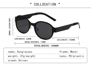 Spécifications de taille pour lunettes de soleil ovales en métal avec verres miroirs