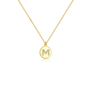 Elegant S925 sterling silver gold necklace with letter M pendant and colorful zircons