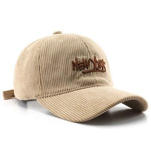 Beige corduroy baseball cap with New York embroidery and adjustable back strap