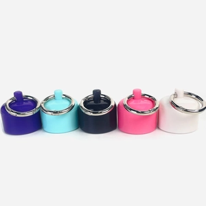 Mini portable jewelry cases in five colors with metal keychains on a white background