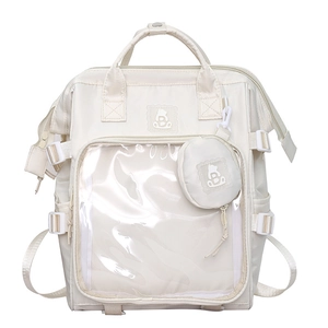 Cremeweißer Ita-Rucksack mit transparentem Sichtfenster und kleinem runden Münztäschchen