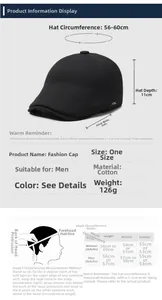 Size guide for men's flat cap showing dimensions and head circumference measurements