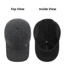 Detail van de warme binnenvoering en opvouwbare oorkleppen van deze winterpet voor heren