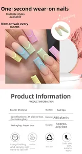 Detailed view of 24pcs long coffin press-on nails with rainbow gradient french tips
