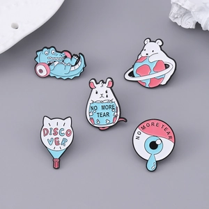 Set of 5 cute animal enamel pins featuring a yoga polar bear and weightlifting crocodile