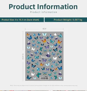 Detail showing 8x10.3cm butterfly nail stickers with dimensions and technical specs
