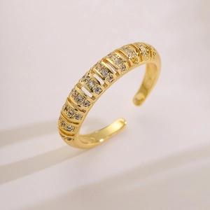 Gold plated geometric open ring with cubic zirconia stones in minimalist design