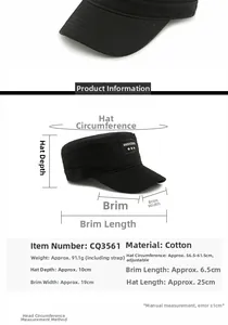 Flat top military cap detail showing cotton fabric and precise size measurements diagram