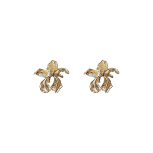 Irregular golden flower stud earrings with a minimalist metallic floral geometric design