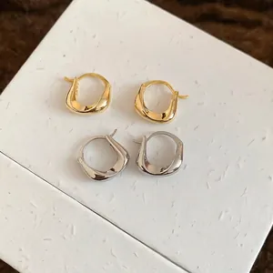 U-Shaped Hoop Earrings 18K Gold Plated Copper With 925 Sterling Silver Earring Post Geometric Simple Fashion For Women