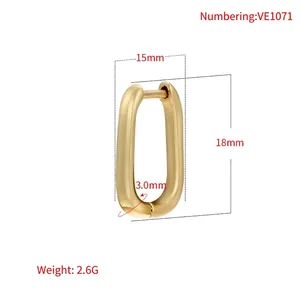 Minimalist 18K gold plated oval hoop earrings with clear dimensions of 15mm by 18mm