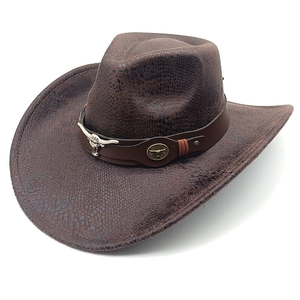 Western Cowboy Hat Suede Texture Snake Pattern Wide Brim Flat Top Men Women Retro Bull Head Metal Decor Adjustable