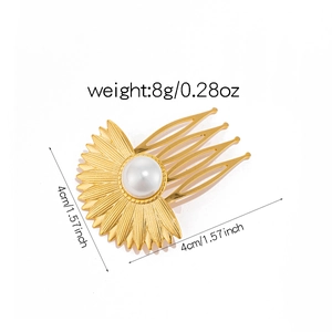 Detailed gold hair comb featuring starburst flower design with pearls and 4cm dimensions