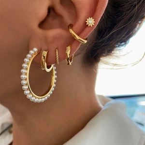 Fashion Hoop Earrings Studs And Ear Cuffs Jewelry For Women Copper Gold Plated Artificial Pearl Zircon Geometric Luxury