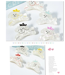Detailed macro view of cute cartoon poodle hair claws in pearlescent acetate material