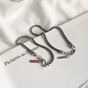 925 Sterling Silver Wheat Chain Bracelet Retro Oxidized Finish Vintage Minimalist Style For Couples And Friends
