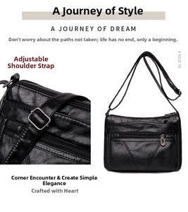 Détail du sac en cuir noir à motif litchi avec bandoulière à boucle métallique réglable