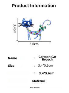 Broche chat bleu en alliage avec finition huile gouttée et motifs de cœurs